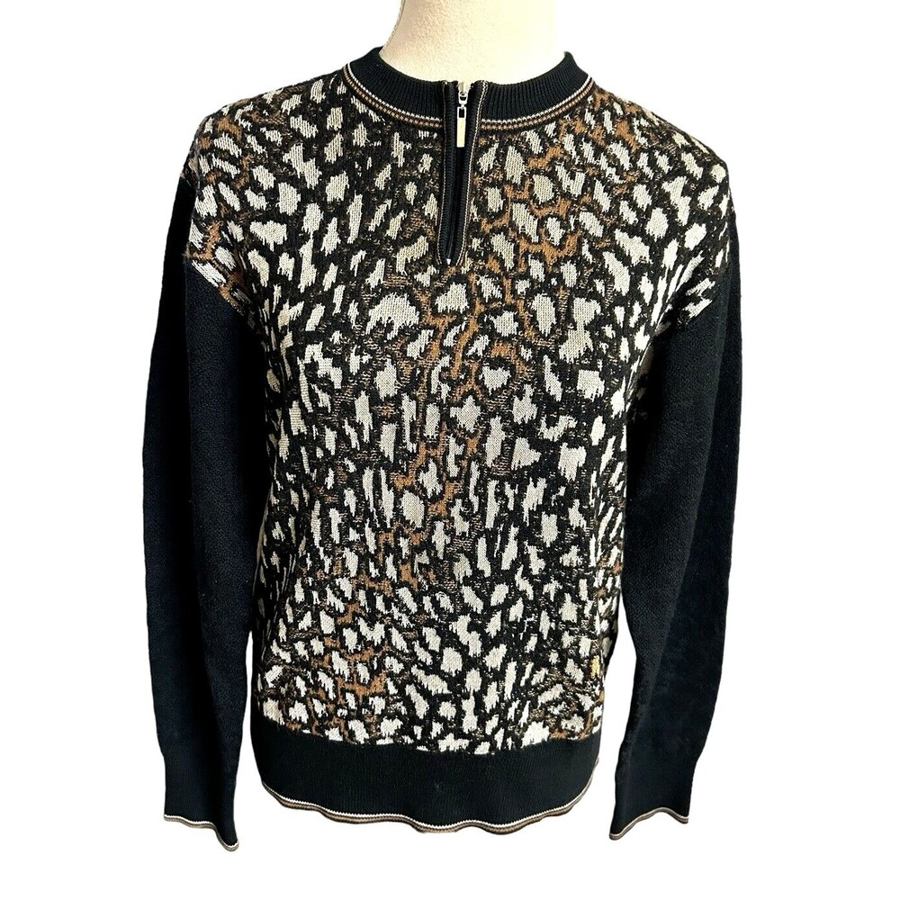 Vintage R Martegani Womens Wool Blend Animal Print Brown Black Sweater Italy M ?